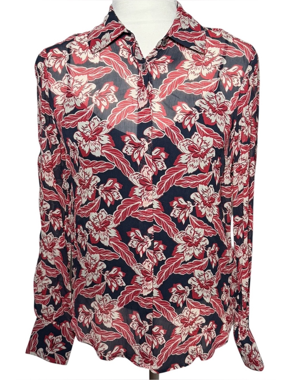 Brooks Brothers Crinkle Chiffon Tropical Floral Print Blouse NWT Size 0